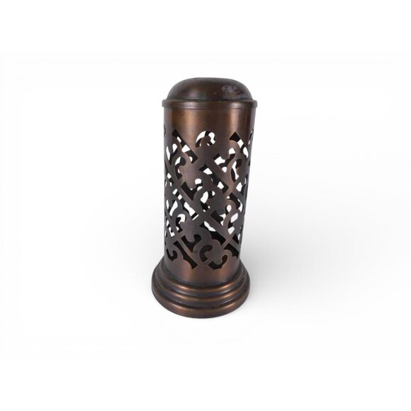 Unknown Other - Brown Metal Moroccan Candle Holder Geometric Cutout Medium Table Decor Lantern